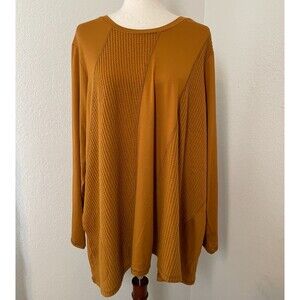LOGO by Lori Goldstein Tunic Top Women’s 3X Burnt Orange Mixed Knit Long Sleeve